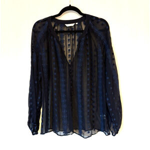 ZOA New York Blouse Shirt Medium Blue Sheer Button Up Womens